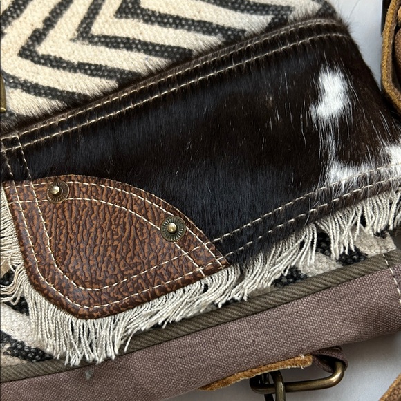 Myra Boho Leather Canvas Crossbody Bag - Picture 12 of 15